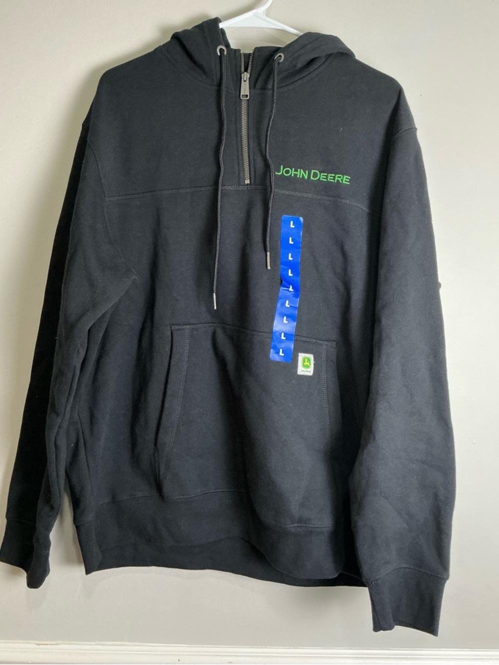 John Deere Black Quarter-Zip Hooded Sweatshirt with Green Logo